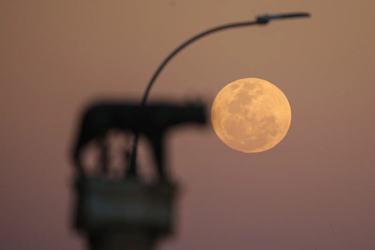 A Lua de morango surgiu no céu do Distrito Federal com tons alaranjados no início da noite desta segunda-feira (29/6). O ápice da iluminação ocorre às 20h57 A Lua de morango surgiu no céu do Distrito Federal com tons alaranjados no início da noite desta segunda-feira (29/6). O ápice da iluminação ocorre às 20h57