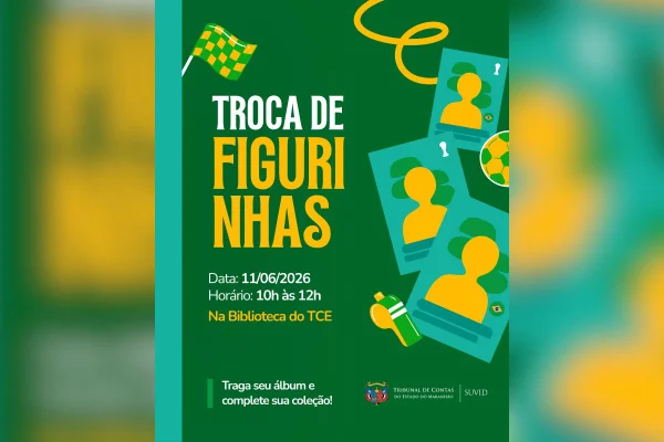 Imagem colorida de troca de figurinhas no TCEMA