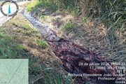 Rio Dourados, manancial que abastece Professor Jamil, entrou em alerta após produtos químicos vazarem da carreta incendiada e atingirem um córrego que deságua no rio Rio Dourados, manancial que abastece Professor Jamil, entrou em alerta após produtos químicos vazarem da carreta incendiada e atingirem um córrego que deságua no rio