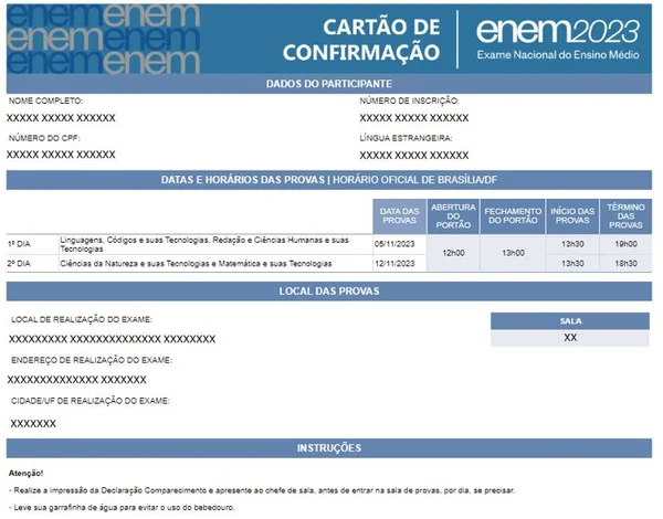 Imagem colorida de Cartão de Incrição Enem - Metrópoles