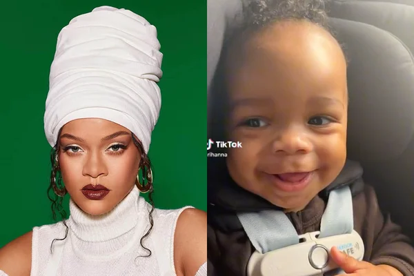 A cantora Rihanna e o filho, em sua primeira aparição pública - Metrópoles
