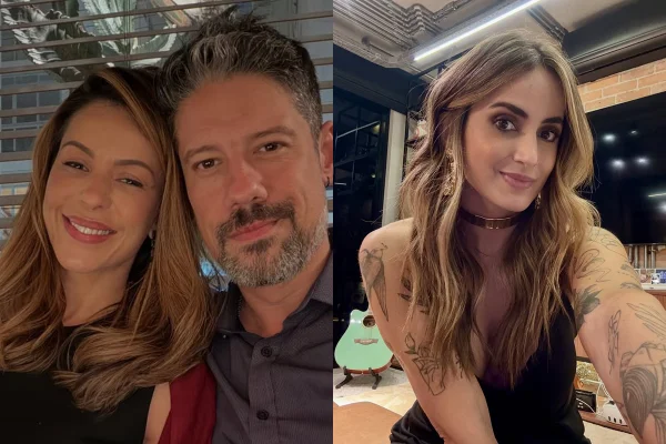 Montagem de imagens de Phelipe Siani com a nova namorada, Renata Gomes (à esquerda) e Mari Palma (à direita)