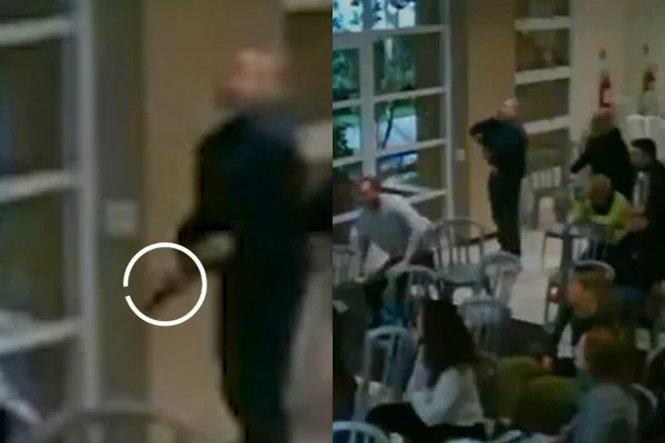 Sala com pessoas e homem armado - Metrópoles
