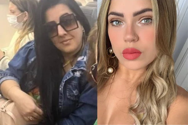 Esquerda, mulher branca, cabelo preto longo, ósculos escuros e camisa jeans Direita, mulher branca, cabelo longo loiro, olhos claros, empresária - Metrópoles