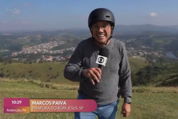 Repórter do Encontro sofre acidente de parapente ao vivo