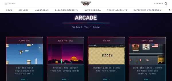 Captura de tela mostra páginas de jogos da Casa Branca - Metrópoles