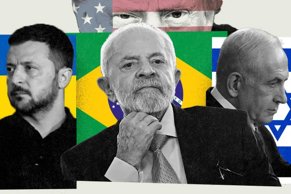 Imagem colorida mostra Lula, Zelensky e Netanyahu - Metrópoles