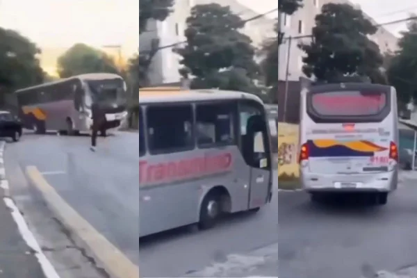 Imagem colorida de ônibus desgovernado em Carapicuíba, na Grande SP