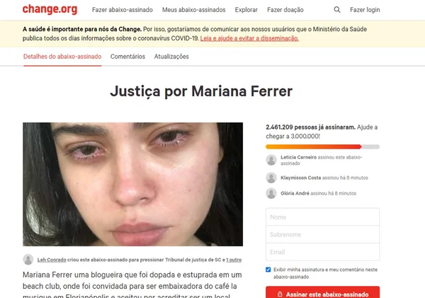 Justiça por Mari Ferrer: abaixo-assinado já tem 2,4 milhões de assinaturas