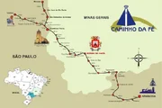 Mapa mostra trajeto do Caminho da Fé, peregrinação até Aparecida (SP)