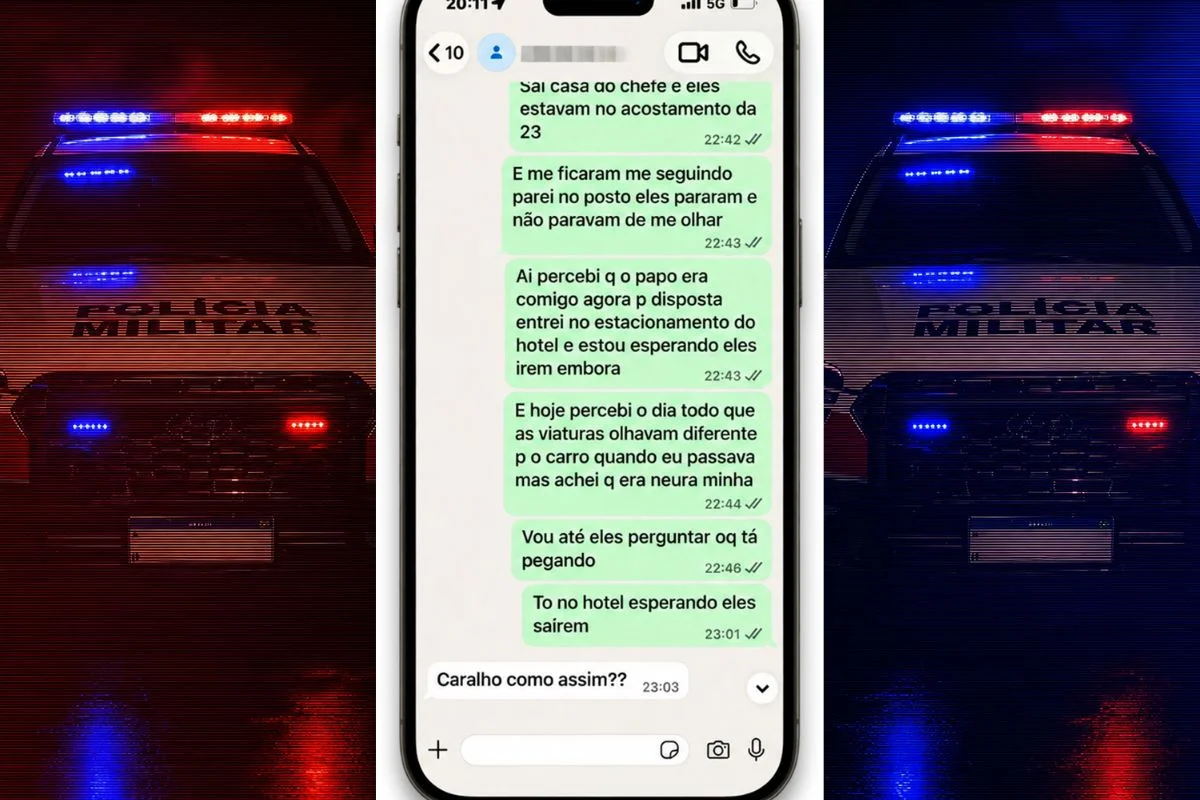 "Ficaram me seguindo", relatou profissional no WhatsApp "Ficaram me seguindo", relatou profissional no WhatsApp