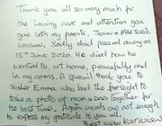 O filho do casal escreveu uma carta para agradecer ao hospital pelo gesto O filho do casal escreveu uma carta para agradecer ao hospital pelo gesto