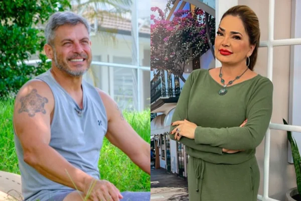 O ator Luigi Baricelli e a apresentadora Nani Venâncio