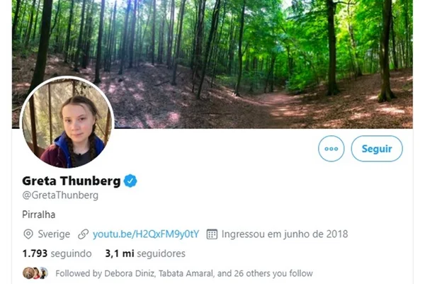 Greta ironiza Bolsonaro na descrição do Twitter: “Pirralha”