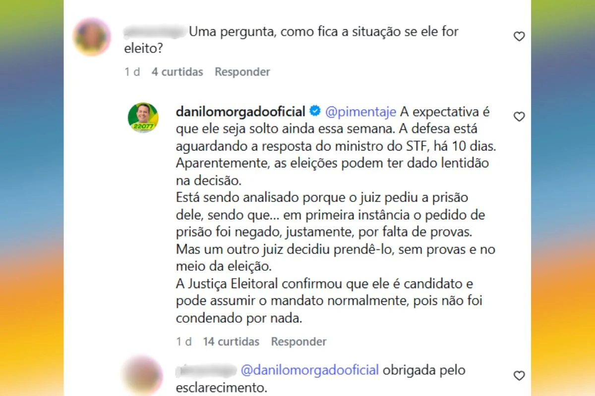 Resposta do perfil de Danilo Morgado a uma seguidora Resposta do perfil de Danilo Morgado a uma seguidora