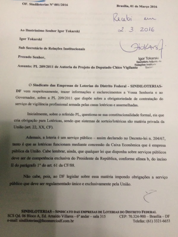 Sindicato das loterias do DF pede que Rollemberg vete obrigatoriedade de vigilantes nas unidades - destaque galeria