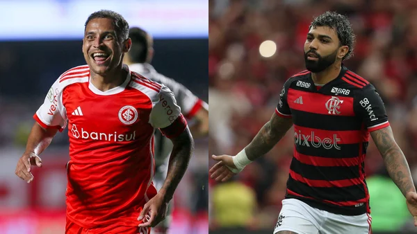 Foto montagem de Allan Patrick, do Internacional, e Gabigol, do Flamengo, em jogos do Brasileirão - Metrópoles
