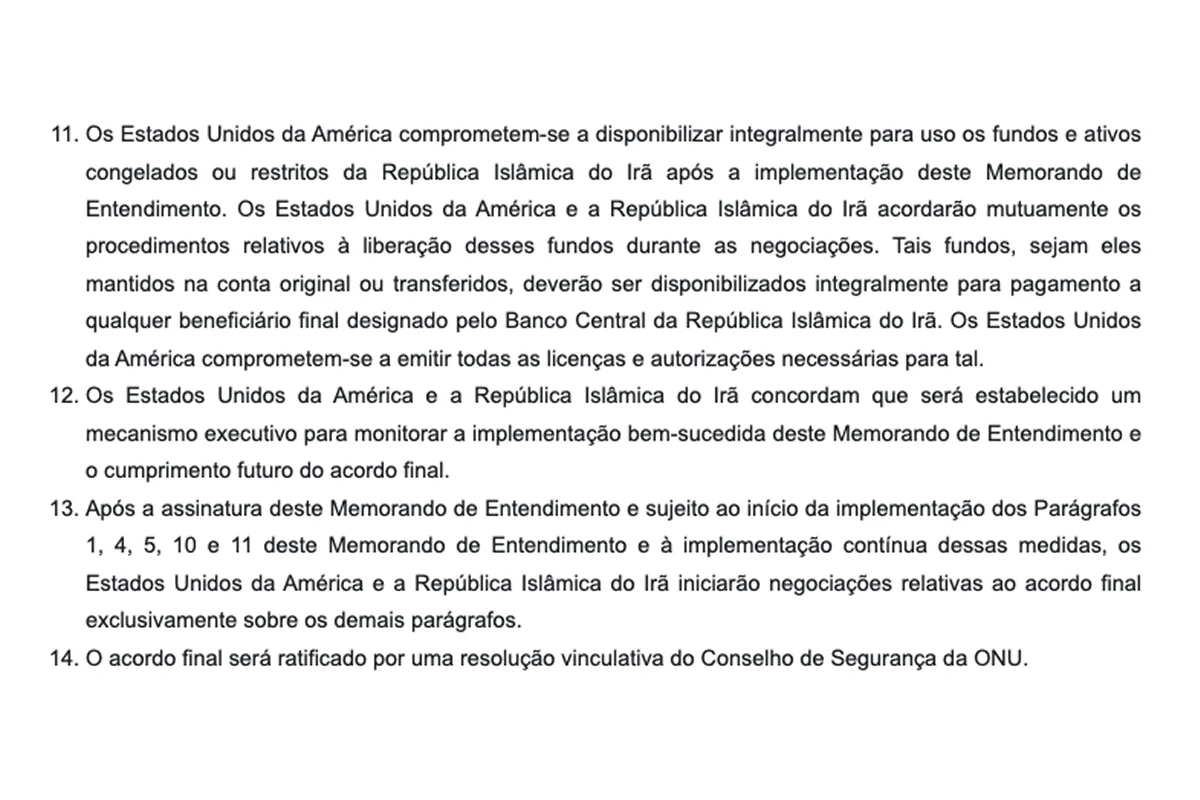 EUA x Irã: acordo de paz prevê pontos a serem cumpridos por cada lado - imagem 4 EUA x Irã: acordo de paz prevê pontos a serem cumpridos por cada lado - imagem 4
