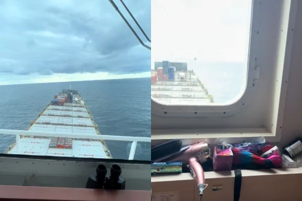 Foto colorida de um navio mercante - Metrópoles