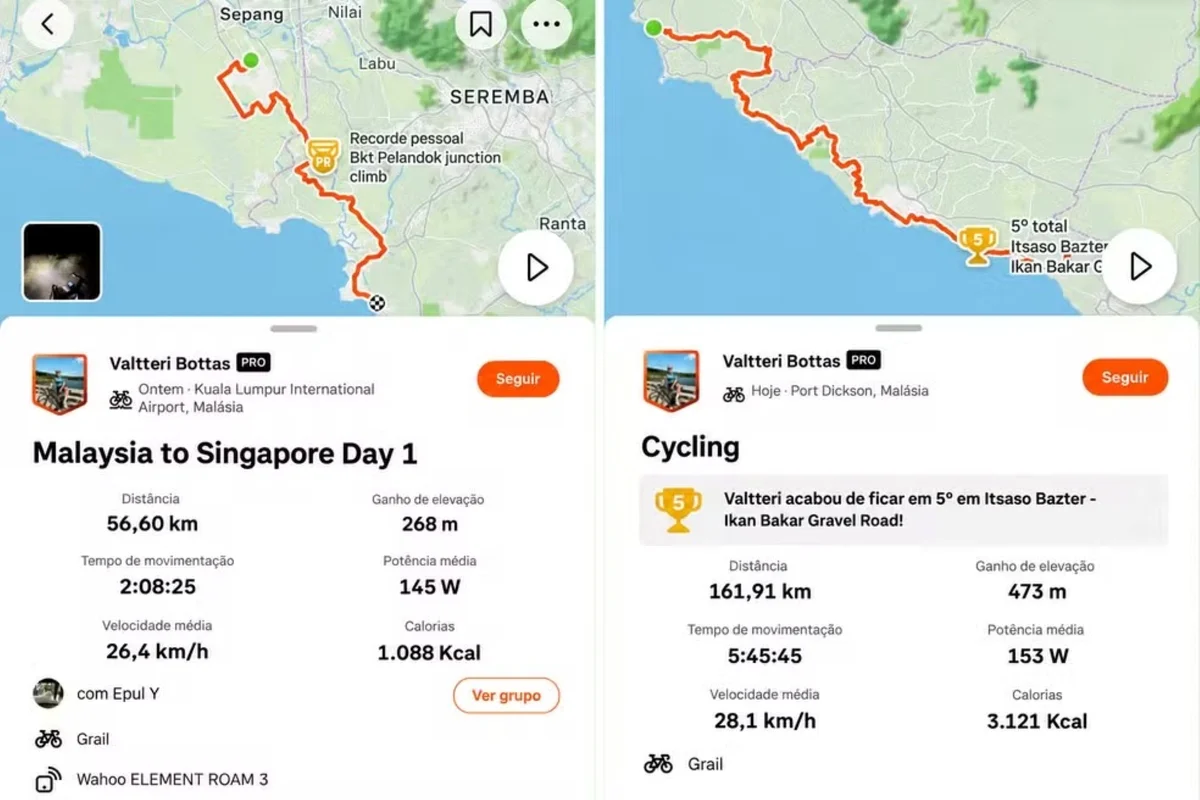 F1: Valtteri Bottas troca avião por bicicleta e pedala 350 km até Singapura - imagem 1 F1: Valtteri Bottas troca avião por bicicleta e pedala 350 km até Singapura - imagem 1