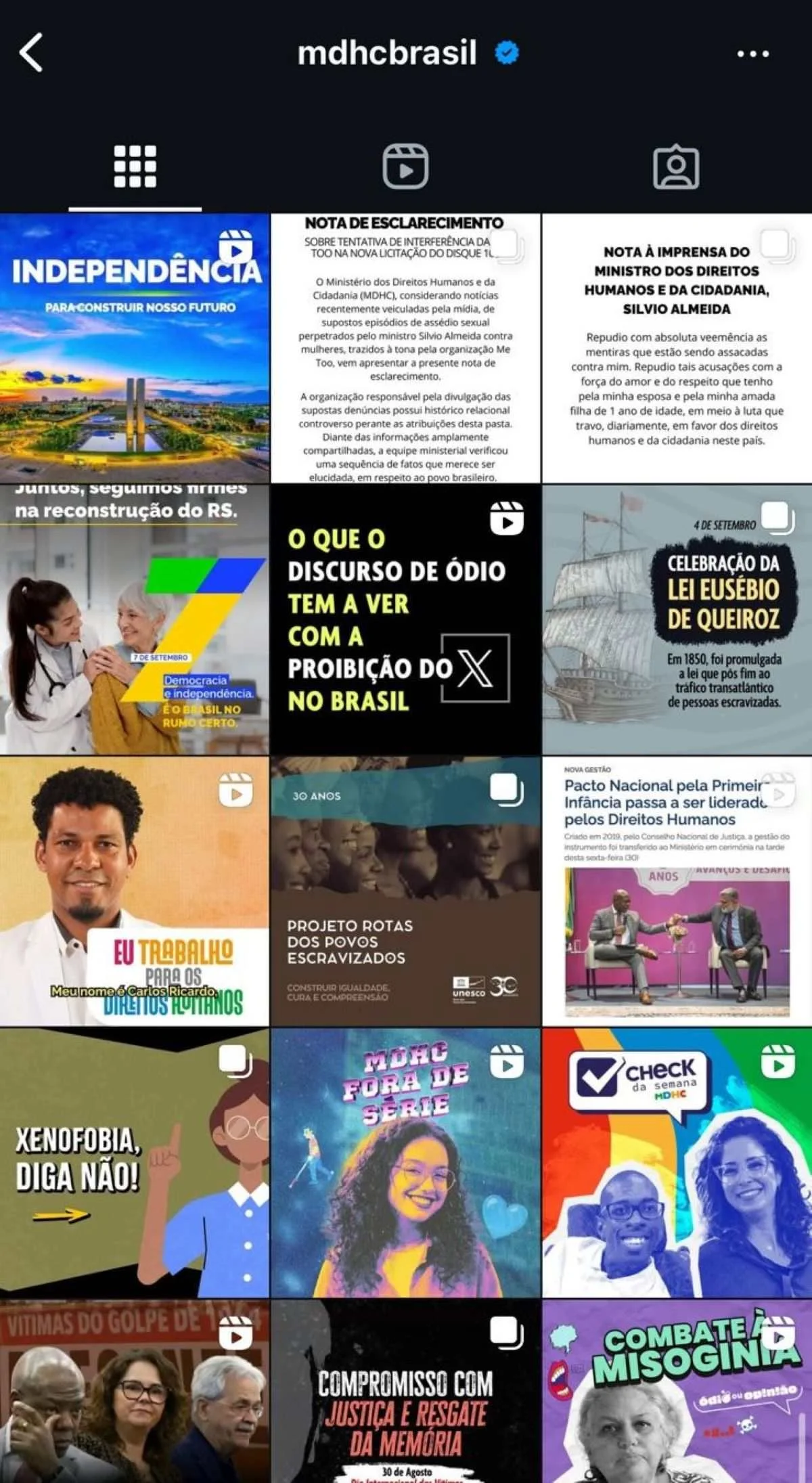 Perfil do Instagram do MDHC antes da exclusão das postagens Perfil do Instagram do MDHC antes da exclusão das postagens
