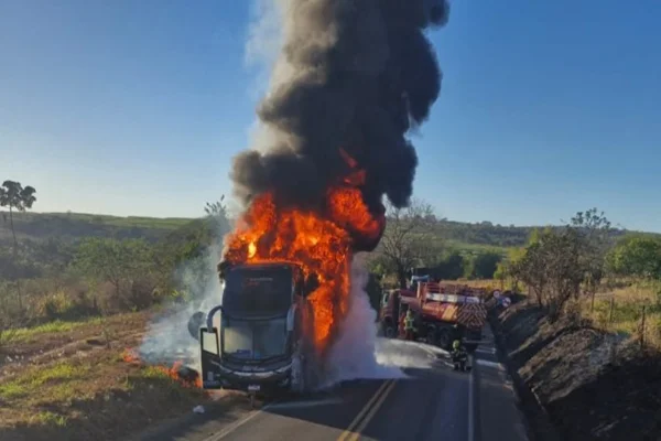 Passageiros e motorista conseguem escapar de ônibus em chamas em Goiás - destaque galeria