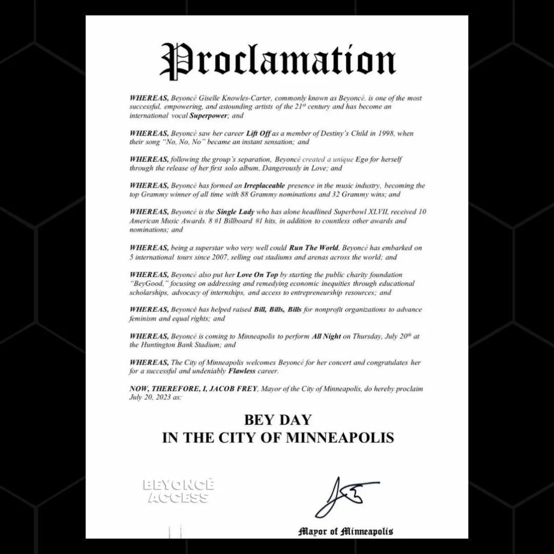 Cidade dos Estados Unidos cria o "Dia da Beyoncé" para celebrar turnê Cidade dos Estados Unidos cria o "Dia da Beyoncé" para celebrar turnê