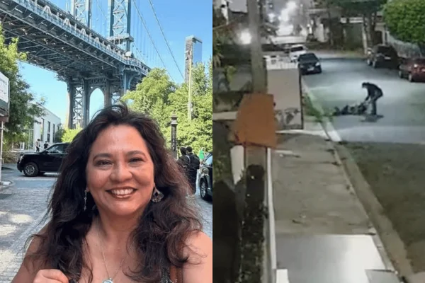 Imagem colorida de um uma mulher sendo arrastada por um homem no meio da rua - Metrópoles