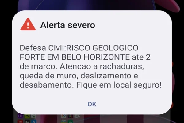 MG: Defesa Civil envia, por celular, alerta severo de risco geológico