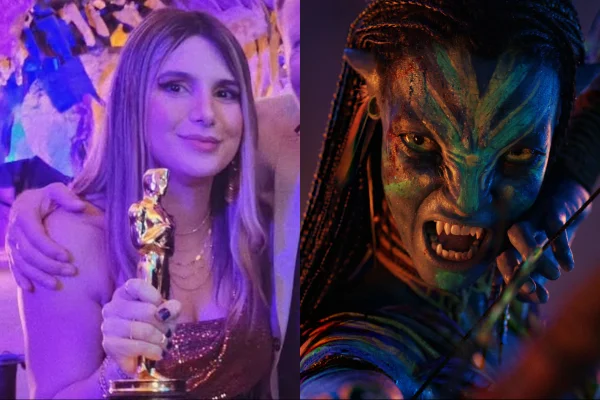 Montagem com foto de Mel Quintas e imagem promocional de Avatar