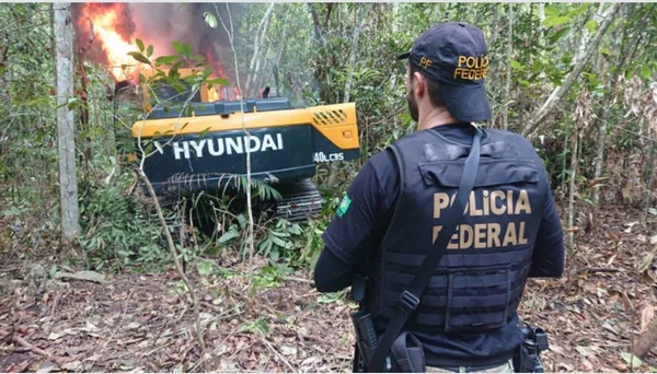 PF apreende escavadeiras em garimpo ilegal e impõe prejuízo de R$ 3,5 mi