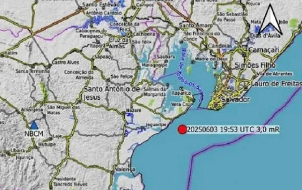 Abalo na Ilha de Itaparica, na Bahia, foi de 3,0 na escala Richter