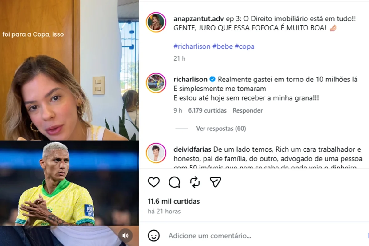 Richarlison desabafa sobre disputa com advogado de Bolsonaro por mansão Richarlison desabafa sobre disputa com advogado de Bolsonaro por mansão