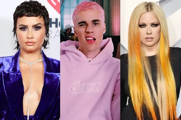 Demi Lovato, Justin Bieber e Abril Lavigne (Reprodução/Montagem Metrópoles)