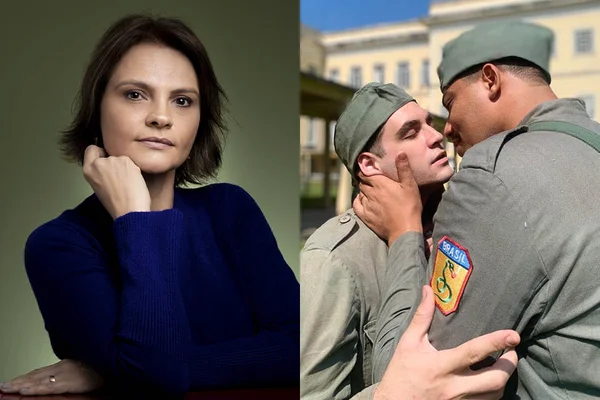 Alessandra Poggi, autora da novela Além da Ilusão, e os atores Guilherme Prates e Matheus Dias