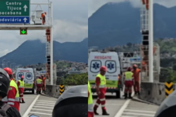 Imagem colorida, Ponte Rio-Niterói é fechada após homem escalar pórtico de sinalização - Metrópoles
