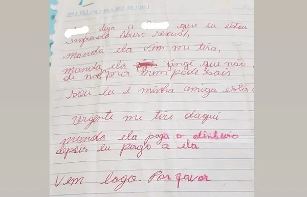 Bilhete escrito por uma das vítimas e entregue a uma familiar