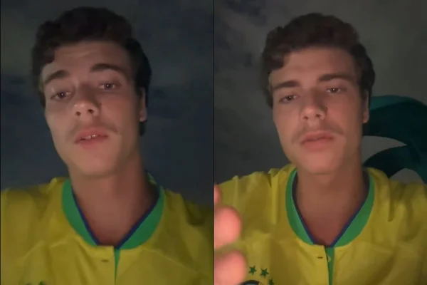 Montagem com prints de vídeo de João Pallma, filho de Mário Gomes - Metrópoles