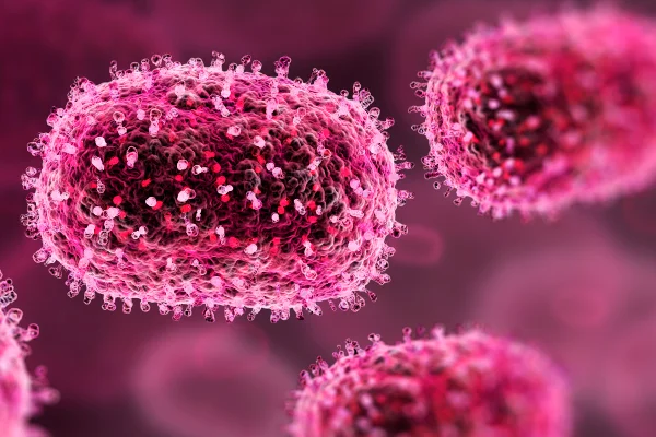 Ilustração de partículas do vírus mpox (anteriormente vírus da varíola dos macacos) - Mpox: Brasil registra 136 casos em cinco novos estados - Metrópoles