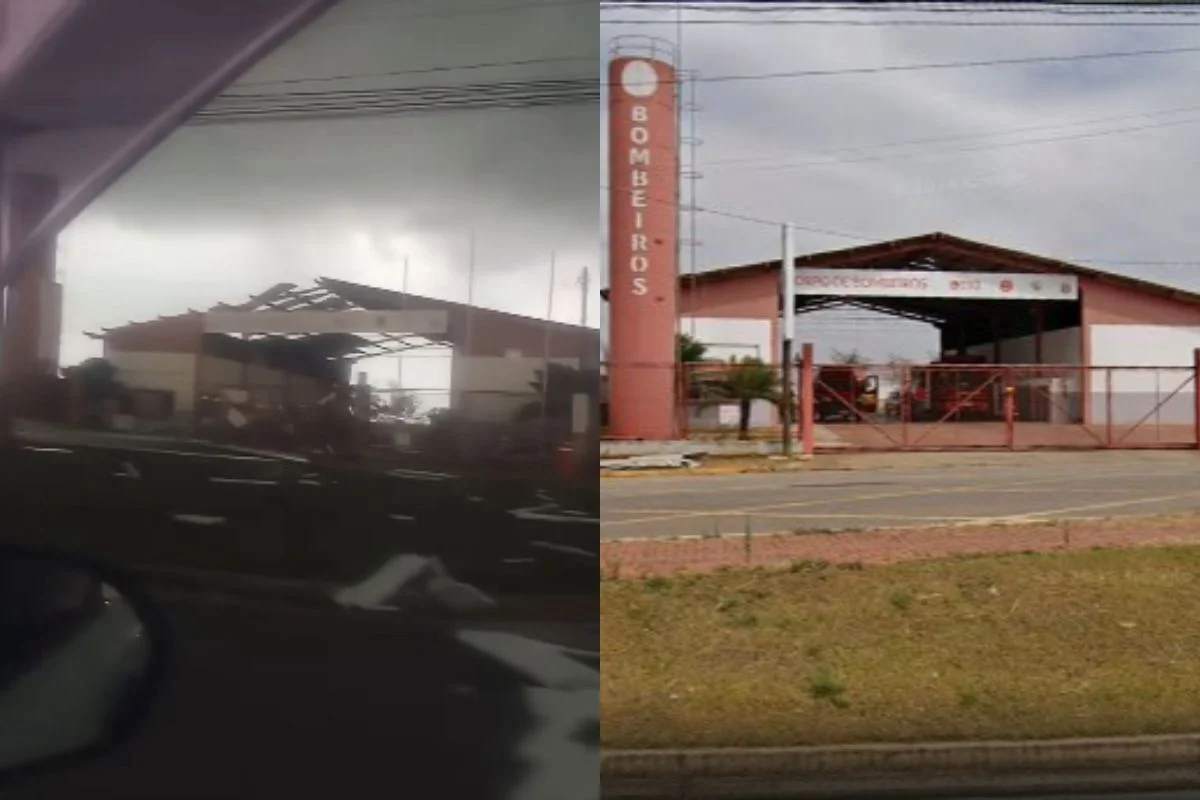 Vendaval destrói telhado dos bombeiros e tendas de feirão no interior de SP Vendaval destrói telhado dos bombeiros e tendas de feirão no interior de SP