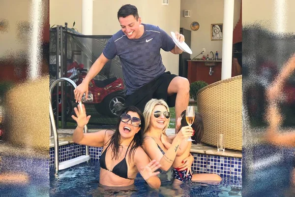 Leo Dias curte piscina com Mara Maravilha e Antônia Fontenelle