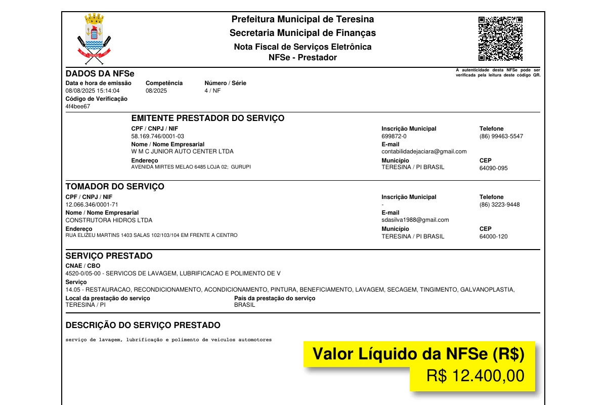 Nota fiscal emitida por oficina fantasma a favor da Construtora Hidros Nota fiscal emitida por oficina fantasma a favor da Construtora Hidros