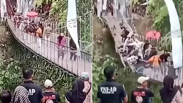 imagem colorida ponte desaba indonesia