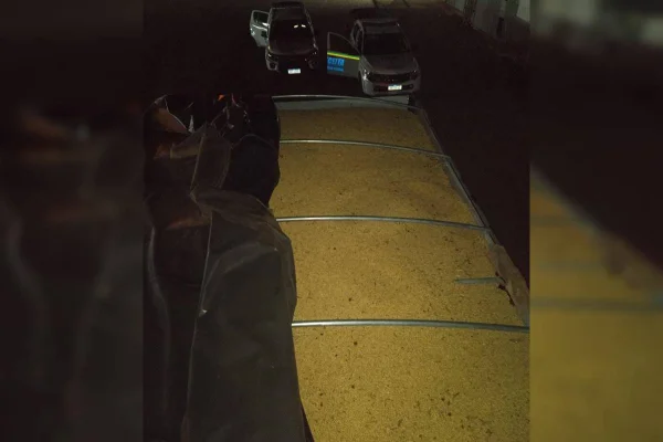 Fotografia colorida de carga de caminhão com grãos sem nota fiscal