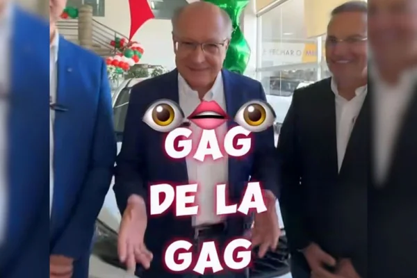 Foto colorida do vice-presidente Geraldo Alckimin com texto "gag de la gag" - Metrópoles