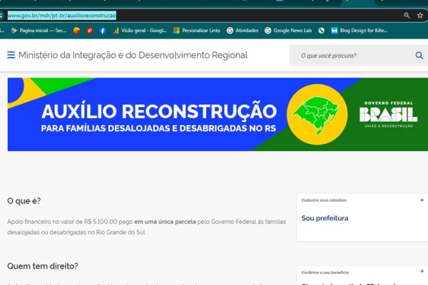 Imagem colorida do print do site do Auxílio Reconstrução - Metrópoles
