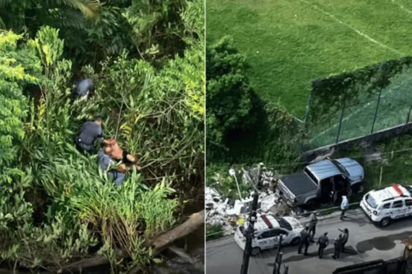 Imagem colorida de uma área de mata onde policiais perseguiram o suspeito de roubo - Metrópoles
