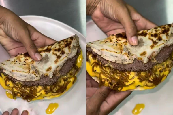 Rap 10 com carne moída imitando o sanduíche Cheddar McMelt