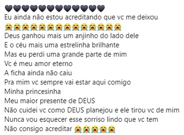 “Perdi parte de mim”, diz pai de menina morta na casa do padrasto