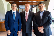 O presidente da Câmara, Hugo Motta; o vice-presidente Geraldo Alckmin; e o presidente do Senado, Davi Alcolumbre